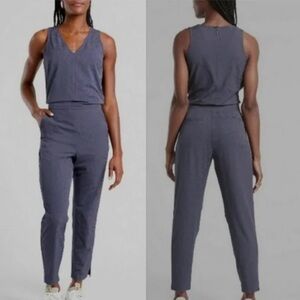 Athleta Brooklyn Textured Jumpsuit Stretch Bodysuit Leopard Medieval Violet 8